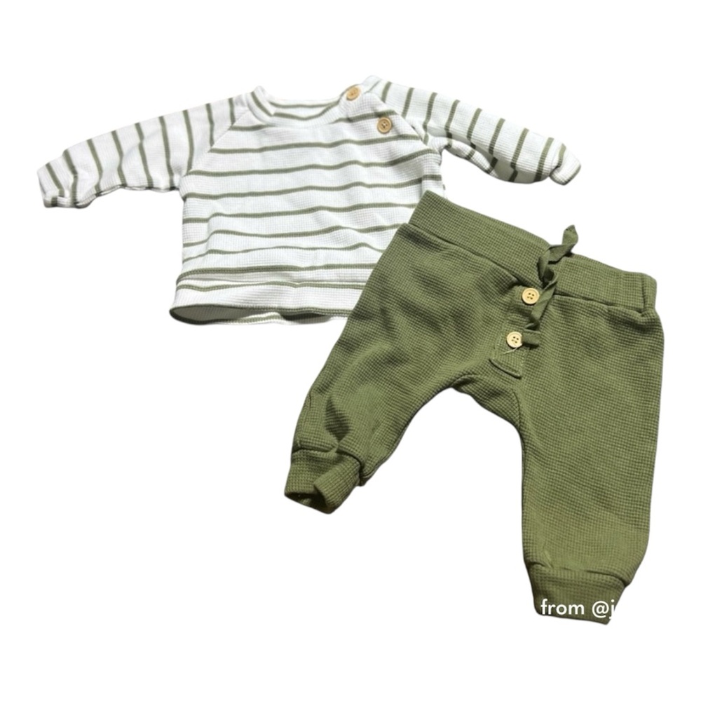 Rachel Zoe Olive Green and White Striped Baby Matching Set